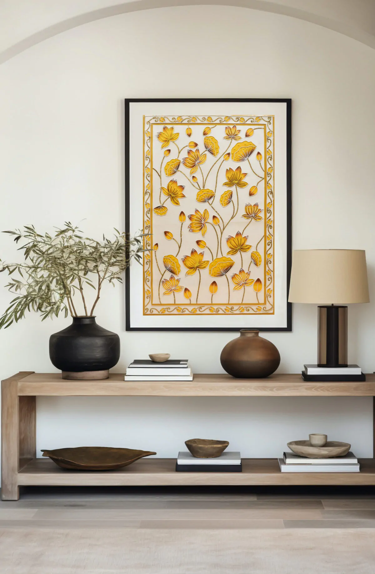 Hand-Embroidered Twin Peacocks Hand-Embroidered Golden Lotus Temple Back | Sacred Textile Panel for Home Altars - Image 3