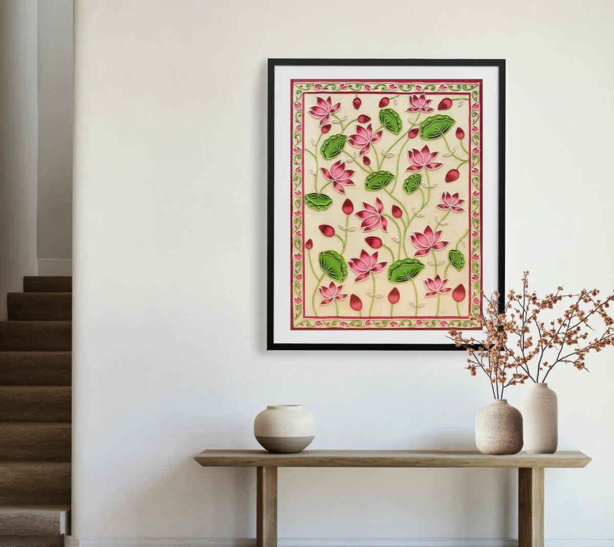 Hand-Embroidered Twin Peacocks Hand-Embroidered Blush Lotus Temple Back | Sacred Textile Panel for Altar Spaces - Image 3