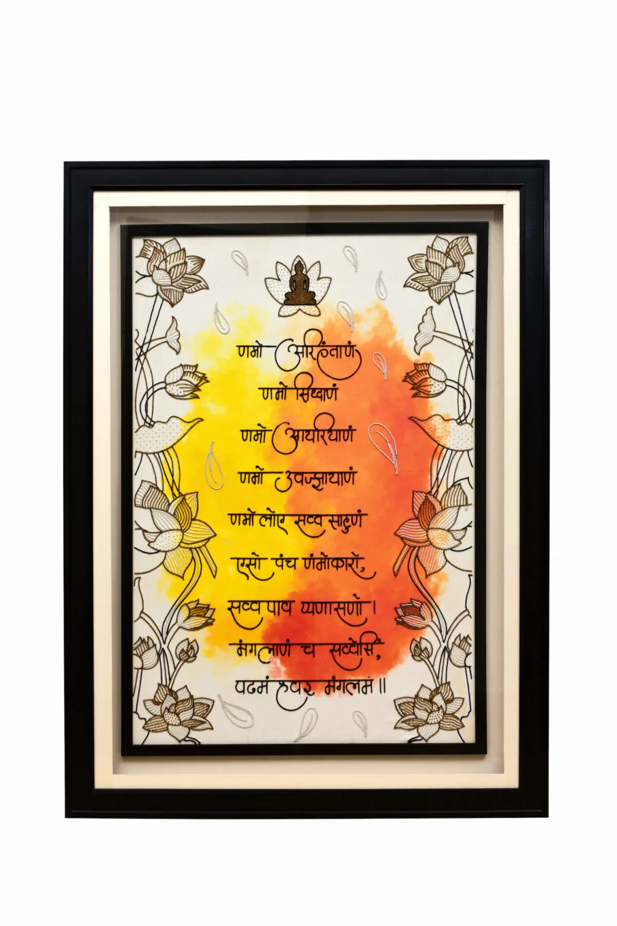 Copy of JSB_0937 Hand-Embroidered Navkar Mantra | Sacred Jain Wall Art with Lotus Embroidery - Image 1