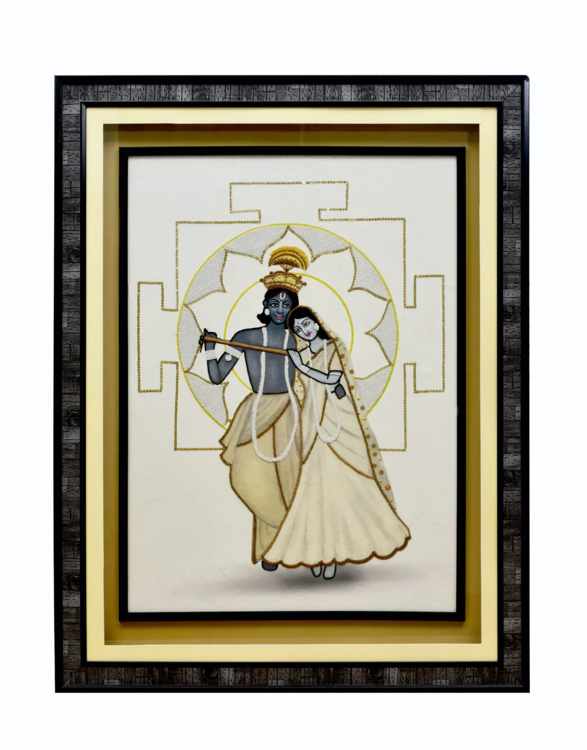 Yantra Art Hand-Embroidered Krishna Radha Yantra | Sacred Devotional Art for Spiritual Spaces - Image 1