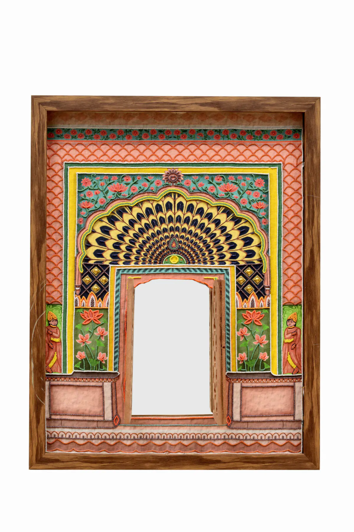 Hand-Embroidered jaipur Darwaza Hand-Embroidered jaipur Darwaza | Sacred Arch Frame with Jaali Doors for Home Altars - Image 1
