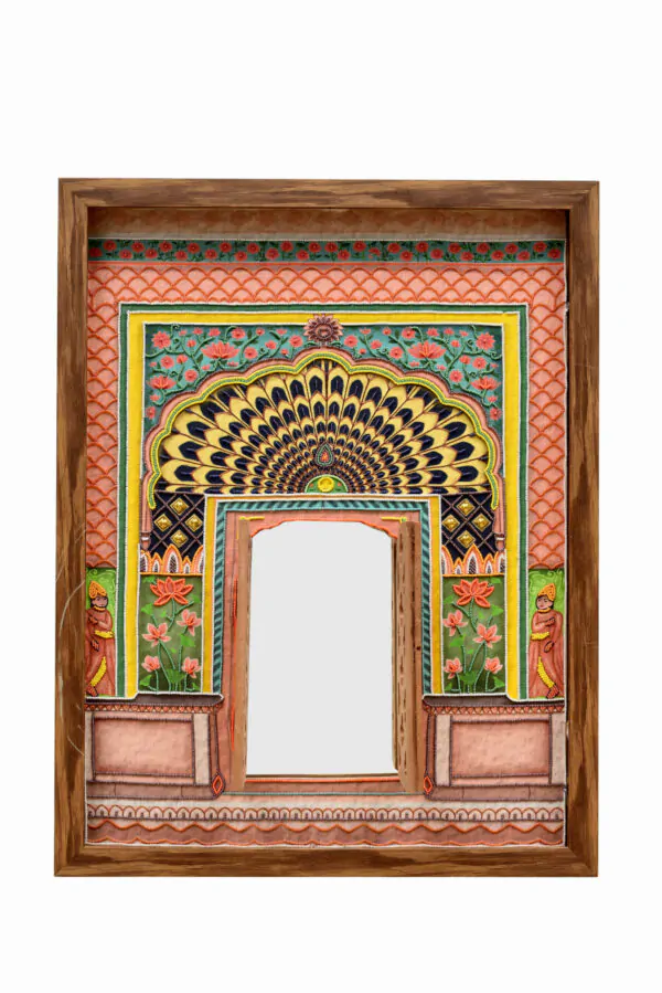 Hand-Embroidered jaipur Darwaza | Sacred Arch Frame with Jaali Doors for Home Altars
