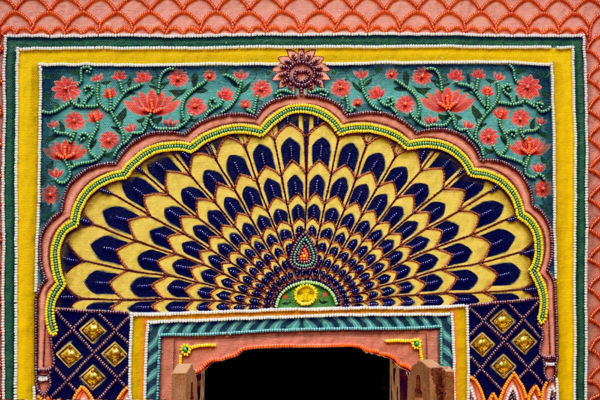 Hand-Embroidered jaipur Darwaza Hand-Embroidered jaipur Darwaza | Sacred Arch Frame with Jaali Doors for Home Altars - Image 6
