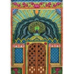 Hand-Embroidered Mayur Mandir artefact | Peacock Arch Shrine with Jaali Doors for Devotional Spaces