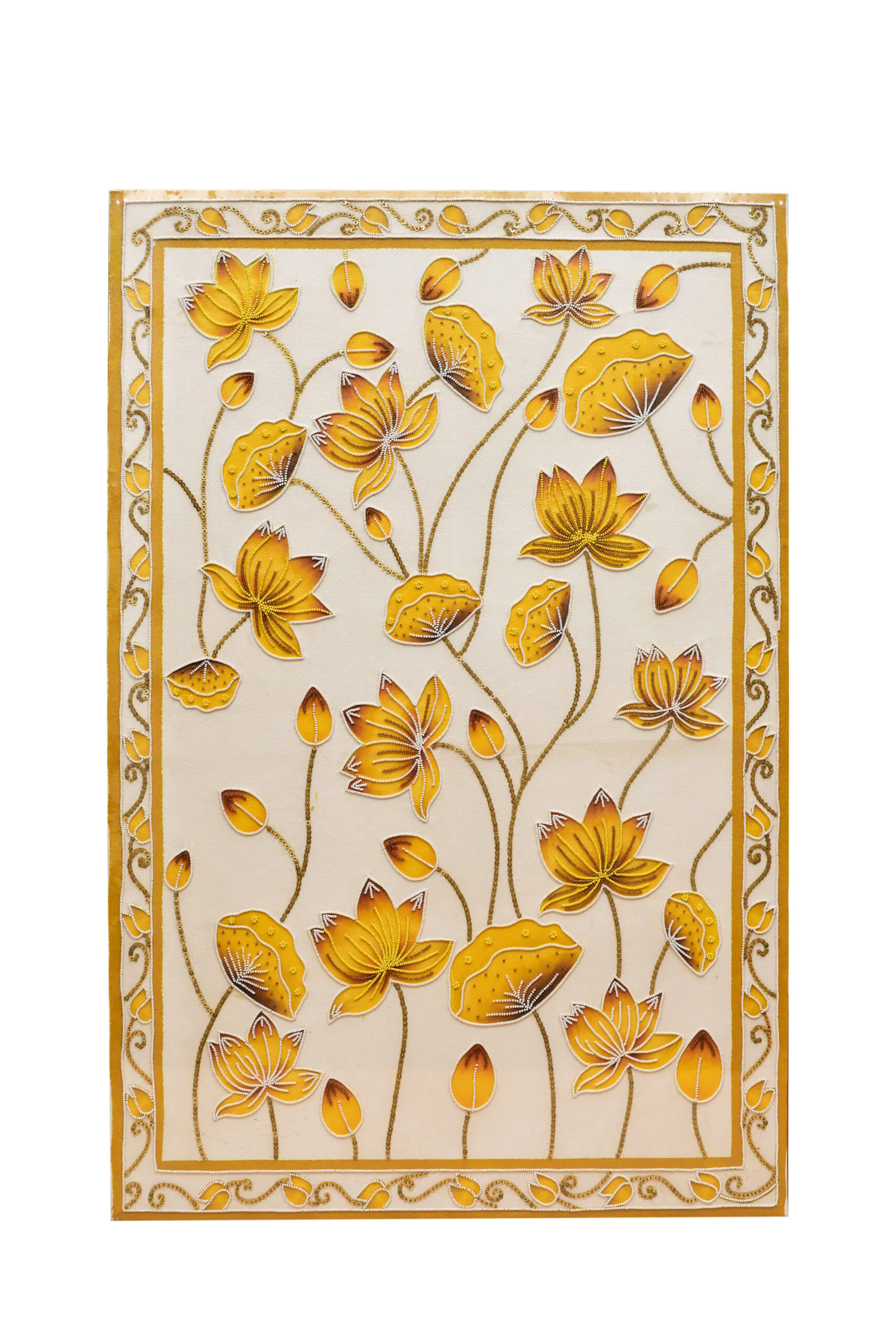 Hand-Embroidered Golden Lotus Temple Back | Sacred Textile Panel for Home Altars - Image 1