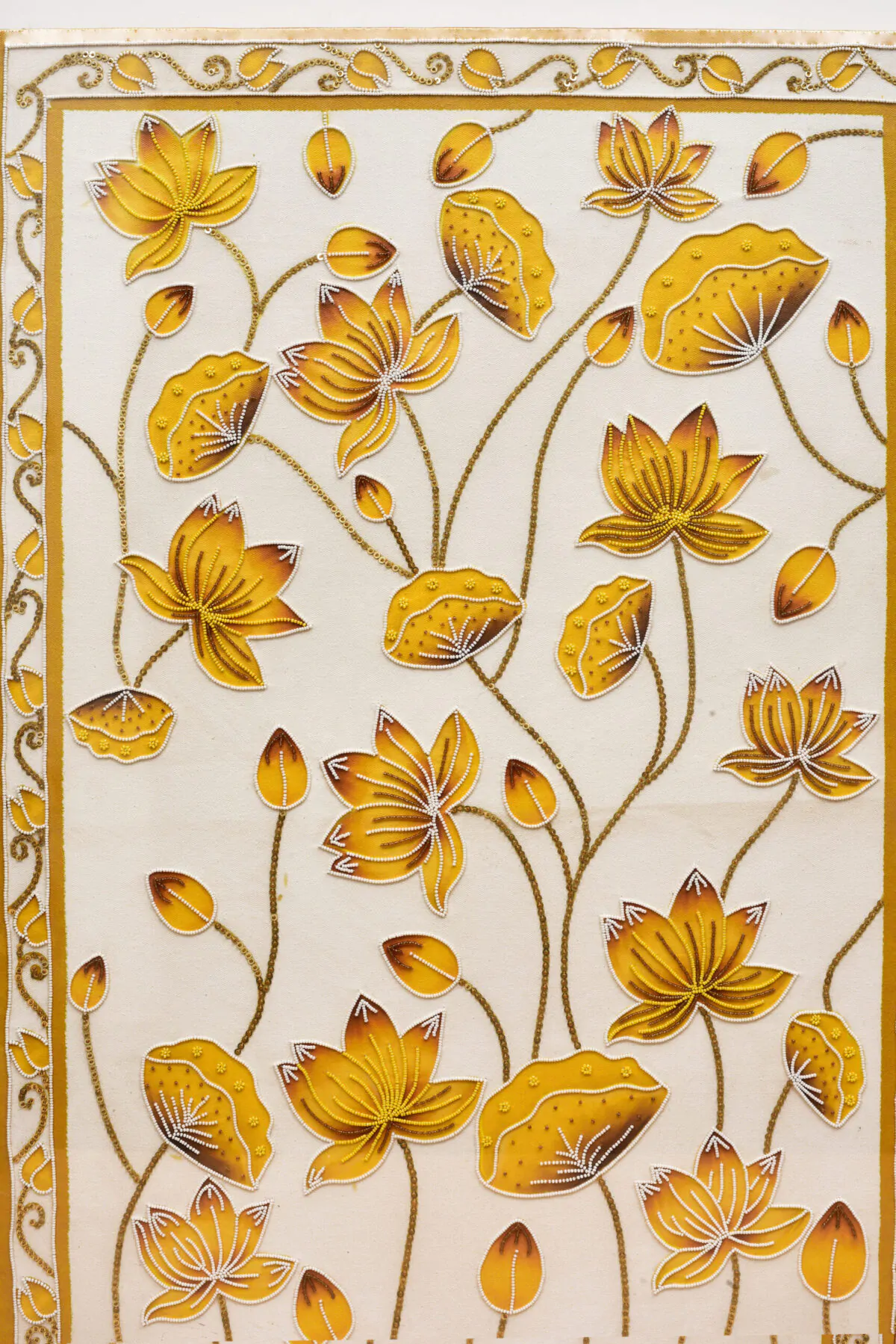 Hand-Embroidered Golden Lotus Temple Back Hand-Embroidered Golden Lotus Temple Back | Sacred Textile Panel for Home Altars - Image 5