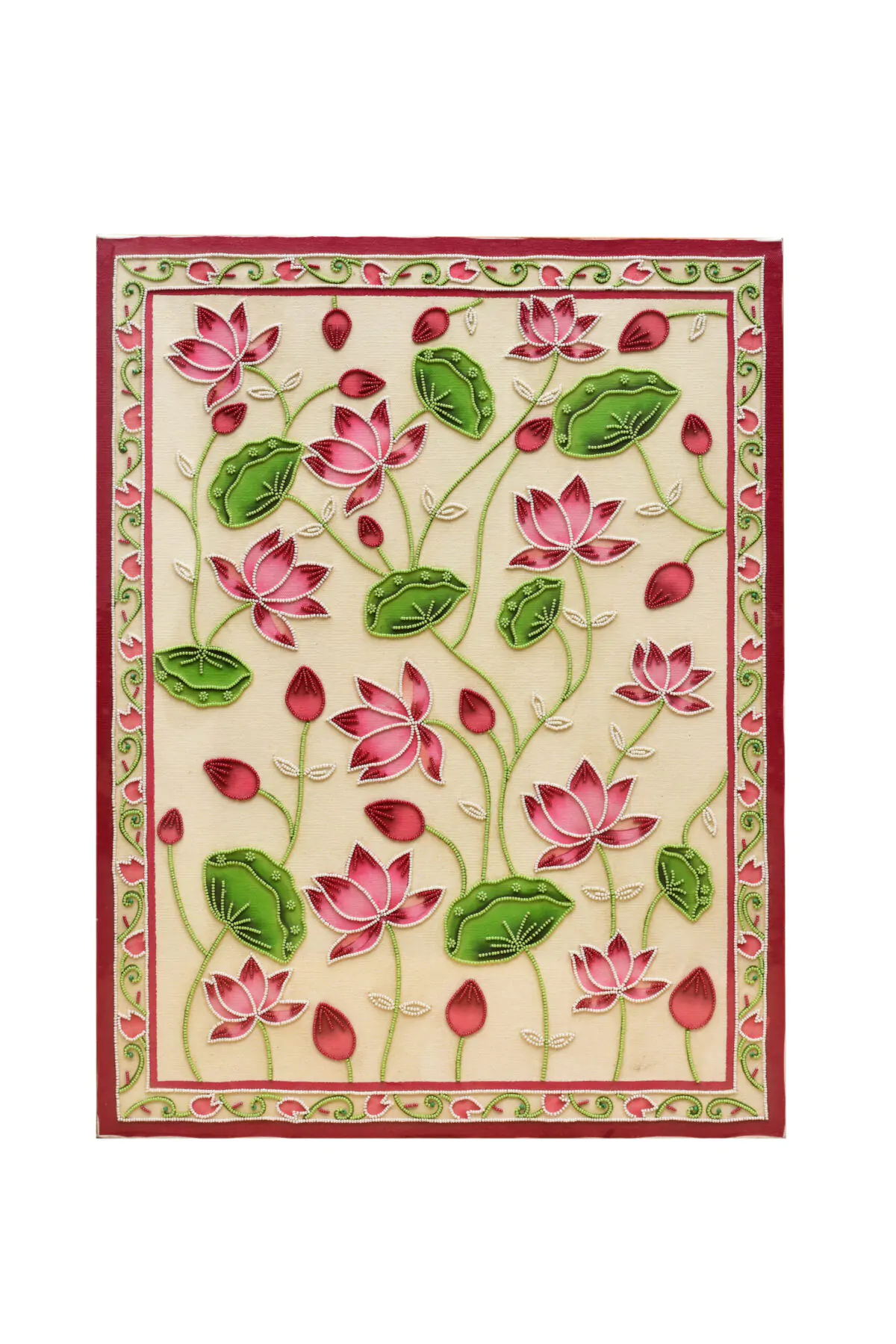 Hand-Embroidered Golden Lotus Temple Back Hand-Embroidered Blush Lotus Temple Back | Sacred Textile Panel for Altar Spaces - Image 1