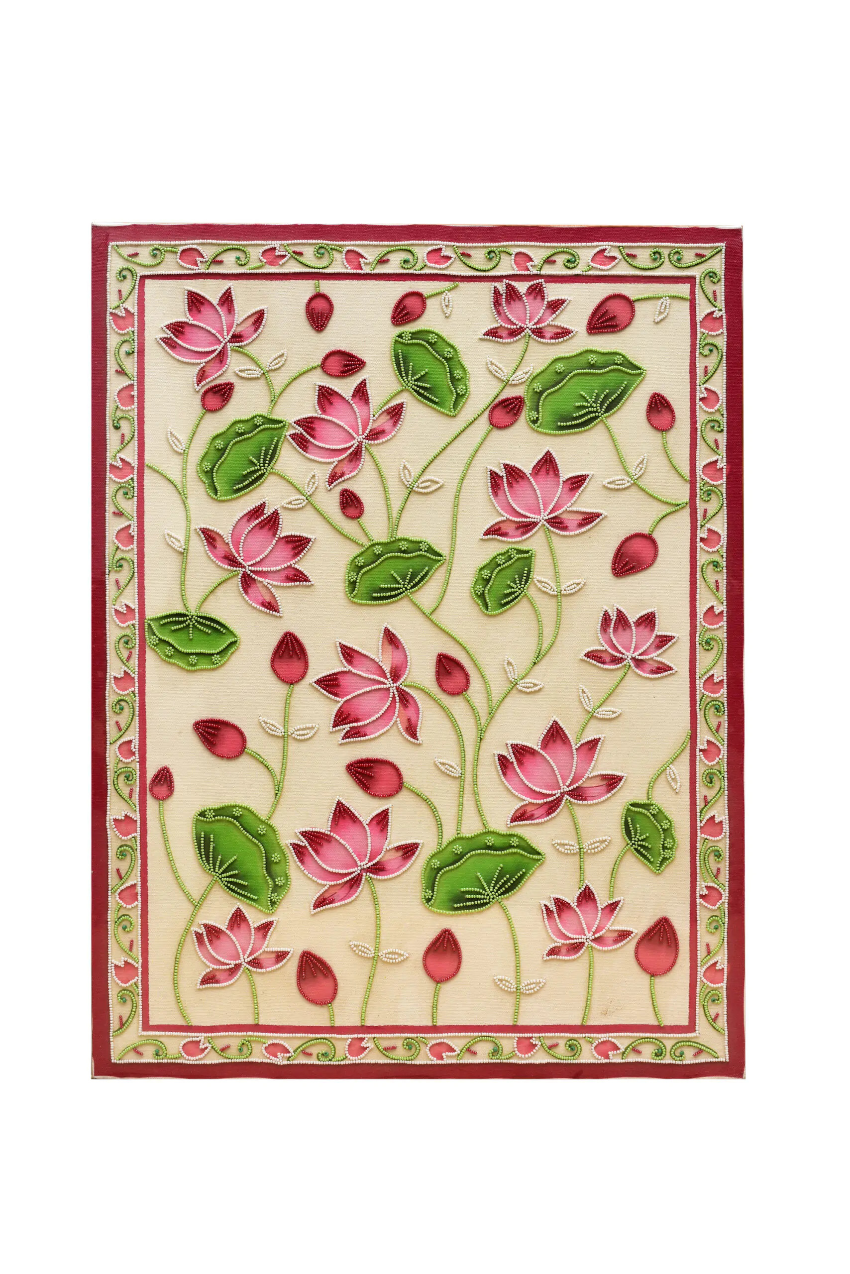Hand-Embroidered Blush Lotus Temple Back | Sacred Textile Panel for Altar Spaces - Image 1