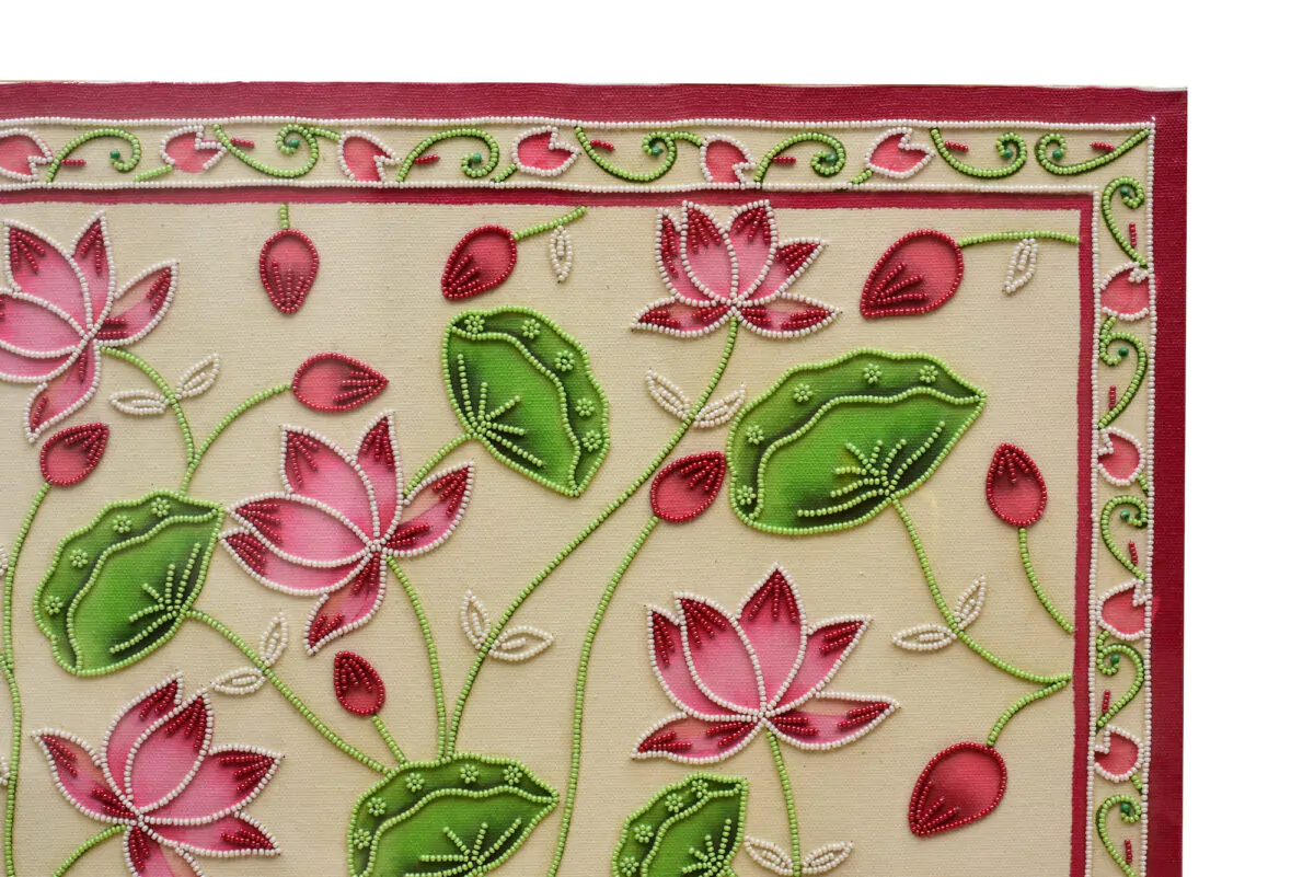 Hand-Embroidered Golden Lotus Temple Back Hand-Embroidered Blush Lotus Temple Back | Sacred Textile Panel for Altar Spaces - Image 5