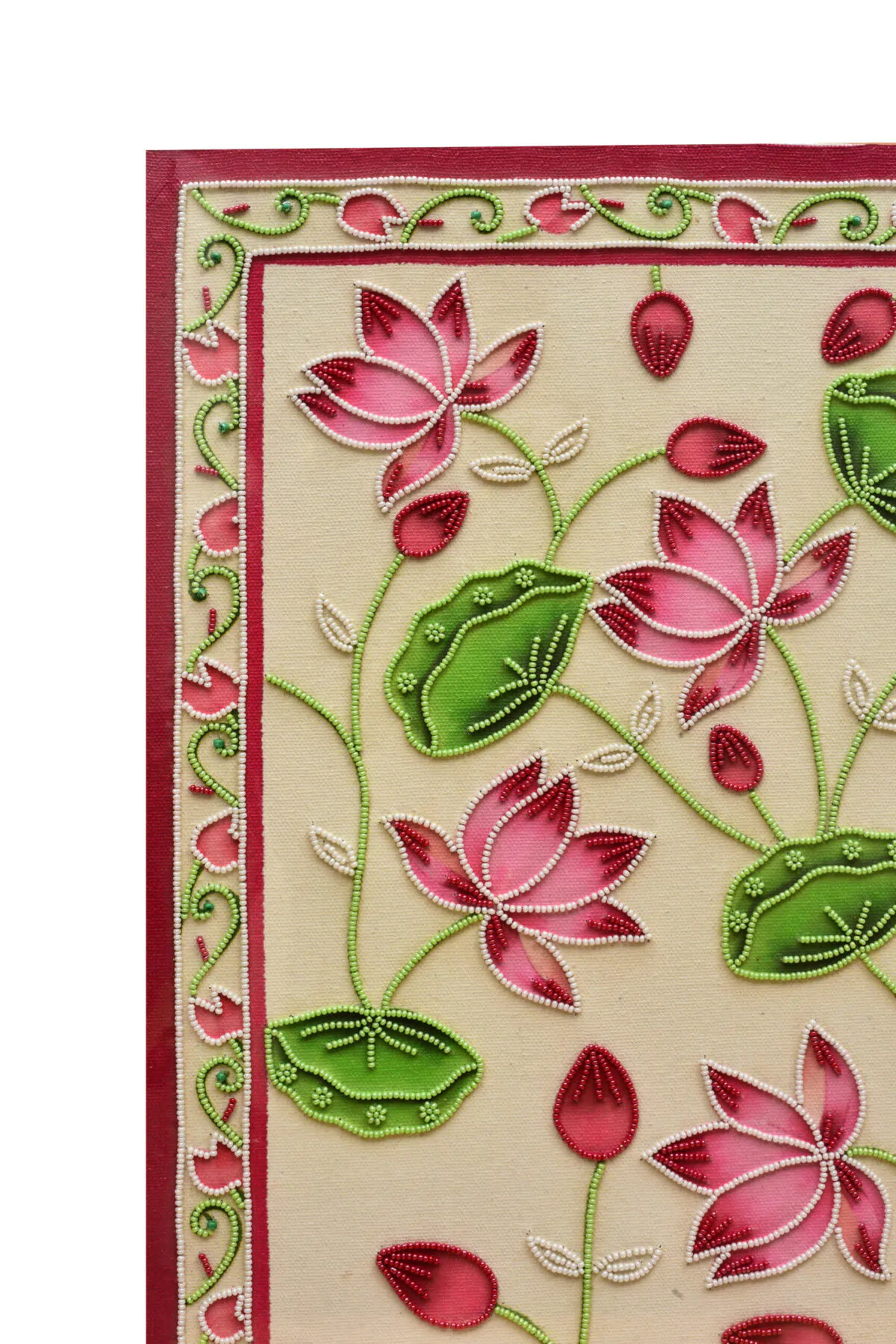 Hand-Embroidered Golden Lotus Temple Back Hand-Embroidered Blush Lotus Temple Back | Sacred Textile Panel for Altar Spaces - Image 6