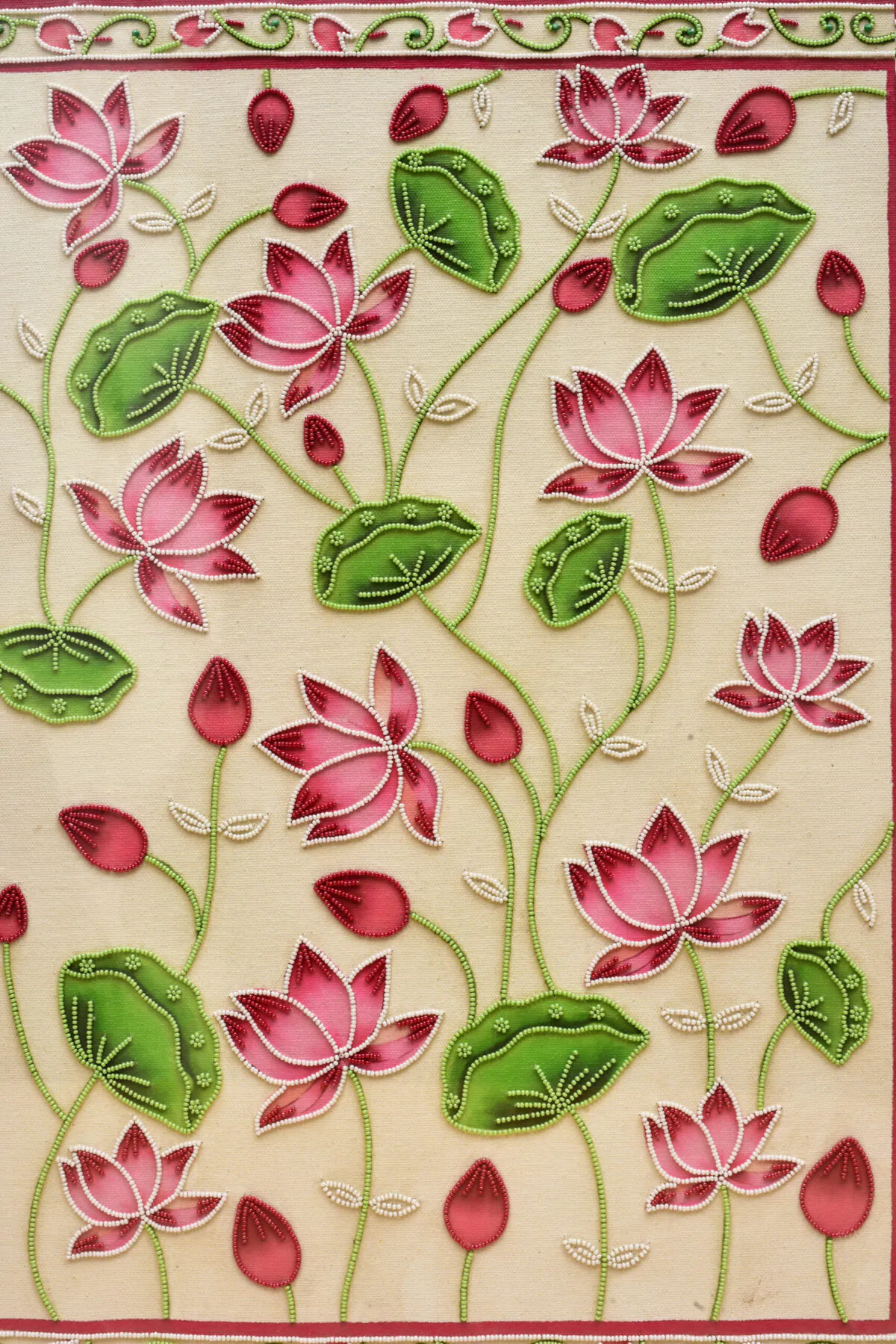 Hand-Embroidered Golden Lotus Temple Back Hand-Embroidered Blush Lotus Temple Back | Sacred Textile Panel for Altar Spaces - Image 4