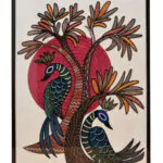 Hand-Embroidered Twin Peacocks at Dawn | Tribal-Inspired Sacred Art for Soulful Interiors