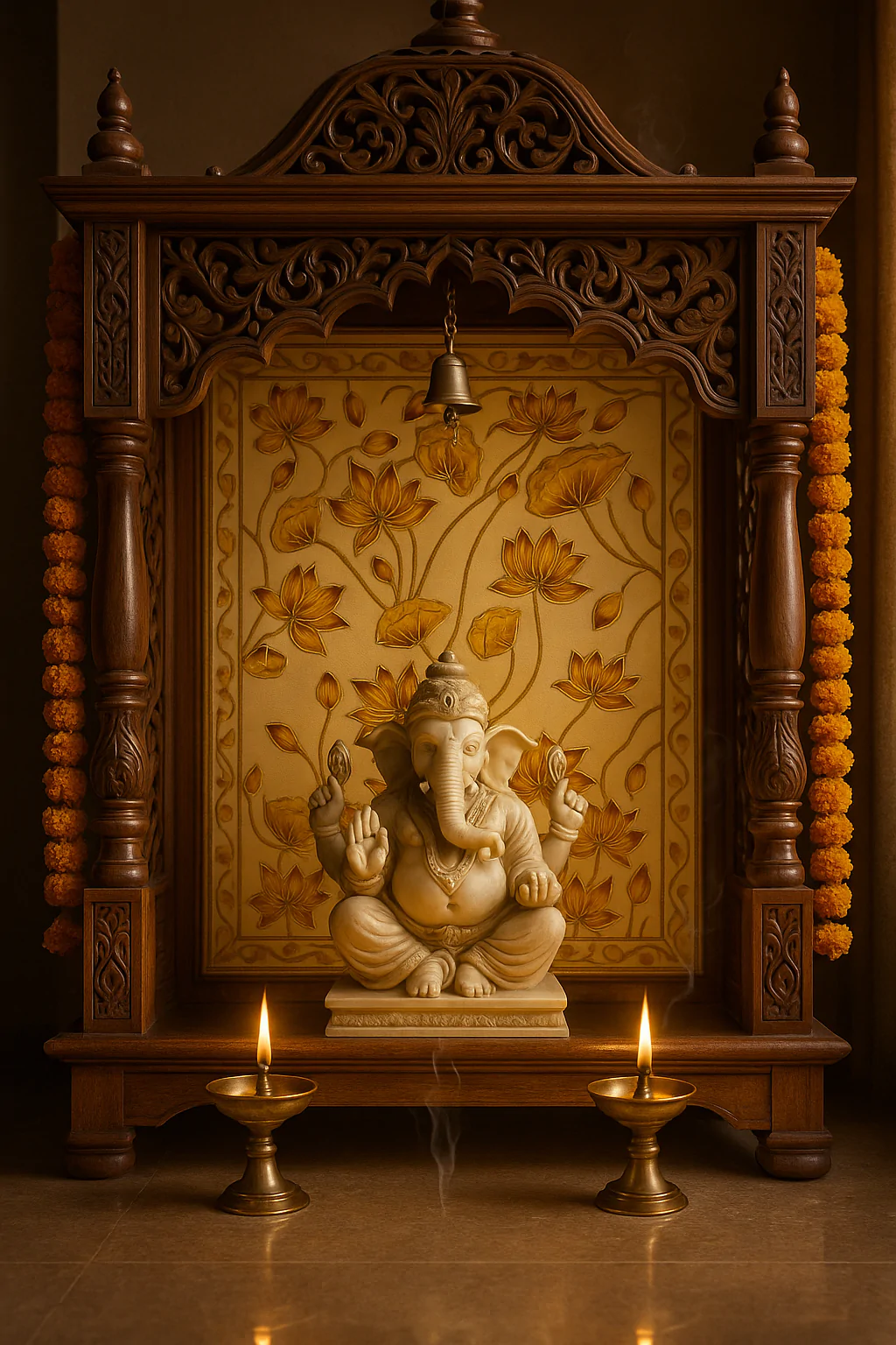 yellow temple back Hand-Embroidered Golden Lotus Temple Back | Sacred Textile Panel for Home Altars - Image 2